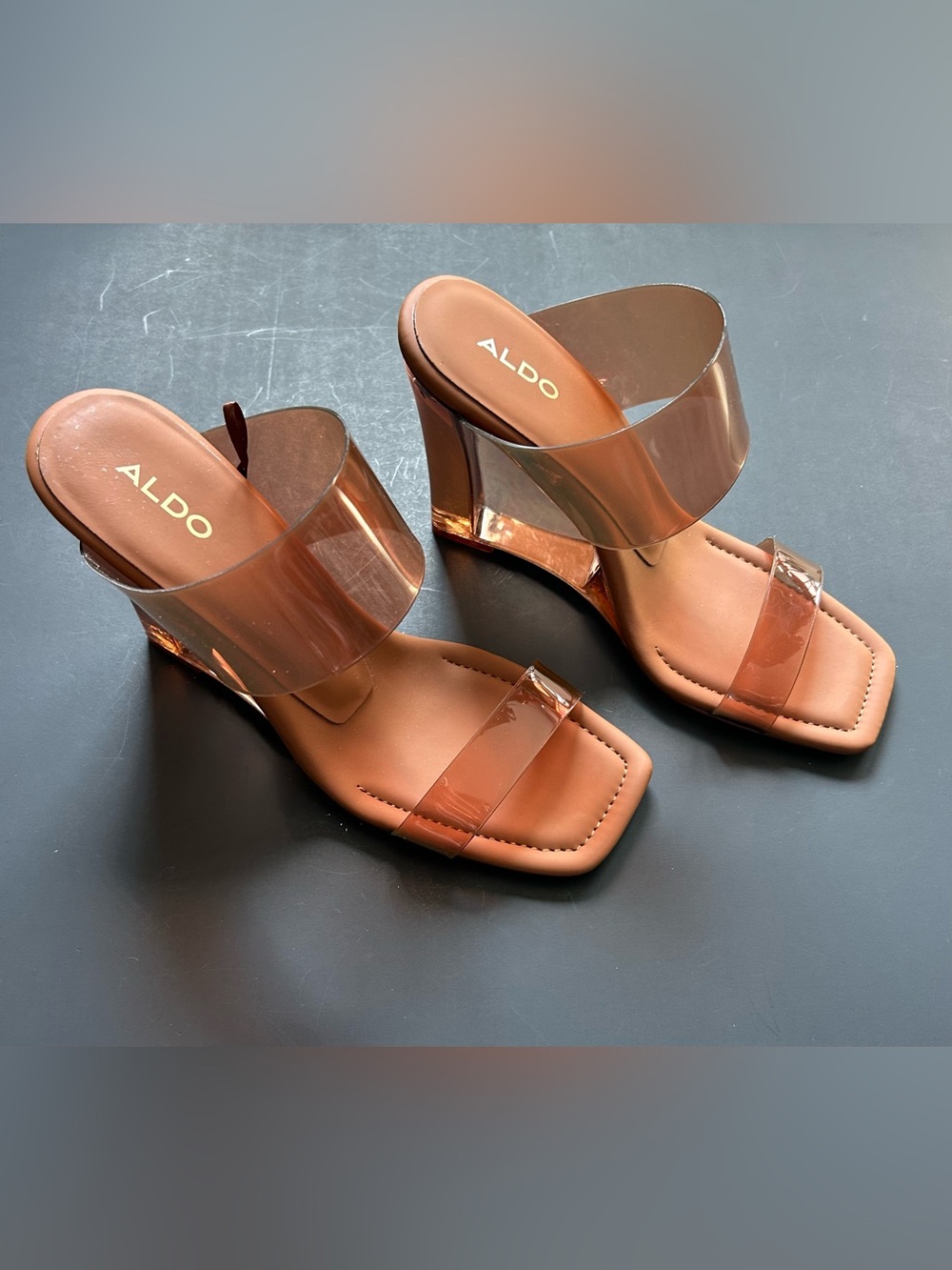 Aldo “Dearly” Clear Wedge Slide Sandals — Sz 8M — Worn Once